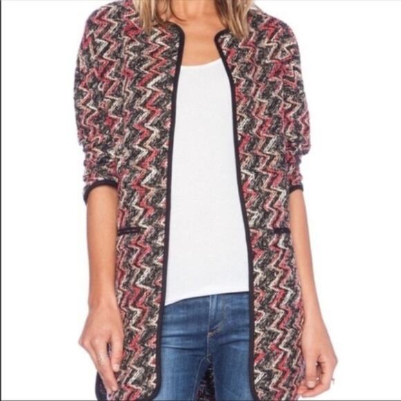 Sanctuary Kimono City Jacket Multi Black Boucle Chevron Print Size Small NEW - Picture 12 of 12